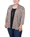 NY COLLECTION PLUS SIZE 3/4 SLEEVE TWO-FER TOP