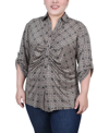 NY COLLECTION PLUS SIZE 3/4 ROLL TAB ROUCHED-FRONT TOP