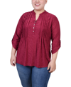 Ny Collection Plus Size 3/4 Roll Tab Pullover Top In Beet Red