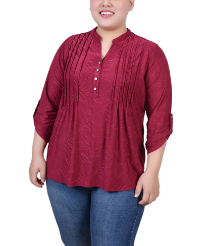 Ny Collection Plus Size 3/4 Roll Tab Pullover Top In Beet Red