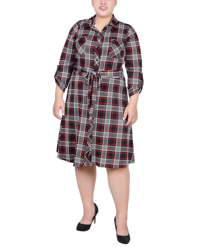 Ny Collection Plus Size 3/4 Sleeve Roll Tab Shirtdress In Nancy Plaid