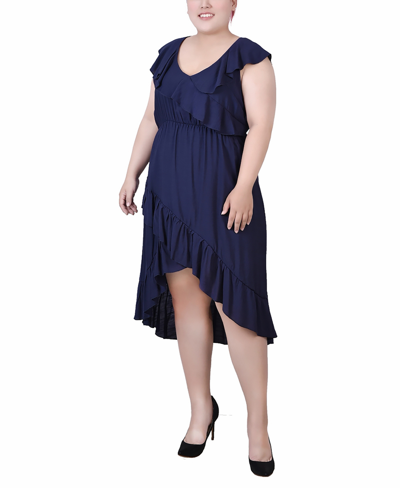 Ny Collection Petite Sleeveless Flounced Dress In Navy