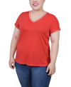 Ny Collection Petite Short Sleeve T-shirt With Stone Details In Red