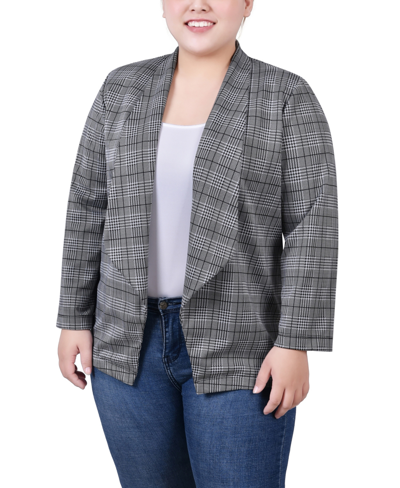 Ny Collection Plus Size 3/4 Sleeve Ponte Blazer In Black Jacplaid