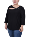 Ny Collection Plus Size 3/4 Sleeve Cutout Top In Black