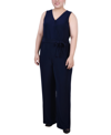 Ny Collection Plus Size Sleeveless Belted Jumpsuit In Navy