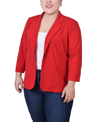 Ny Collection Plus Size Long Sleeve Scuba Crepe Jacket In Red