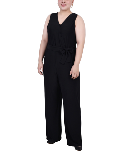 Ny Collection Plus Size Sleeveless Belted Jumpsuit In Black