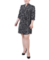 NY COLLECTION PLUS SIZE 3/4 ROUCHED SLEEVE DRESS WITH BELT