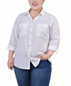NY COLLECTION PLUS SIZE 3/4 ROLL TAB BLOUSE WITH POCKETS