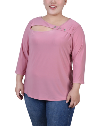 Ny Collection Plus Size 3/4 Sleeve Cutout Top In Lilas