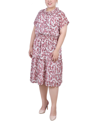 Ny Collection Petite Short Sleeve Smocked Waist Dress In Burgundy Paisley Floral