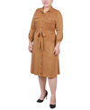 Ny Collection Plus Size 3/4 Sleeve Roll Tab Shirtdress In Golden Black Lil Elle