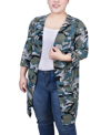 Ny Collection Plus Size 3/4 Sleeve Knit Cardigan In Gray Camo