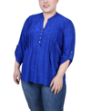 Ny Collection Plus Size 3/4 Roll Tab Pullover Top In Surf The Web