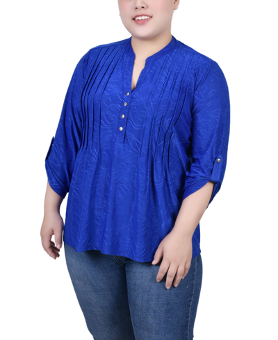 NY COLLECTION PLUS SIZE 3/4 ROLL TAB PULLOVER TOP