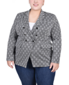 Ny Collection Plus Size Long Sleeve Double Breasted Blazer In Black White Plaid