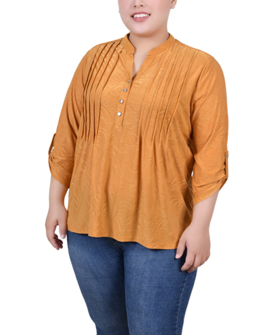 Ny Collection Plus Size 3/4 Roll Tab Pullover Top In Inca Gold