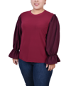 Ny Collection Petite Long Sleeve Top With Printed Sleeves In Rhododendron Black Stripe