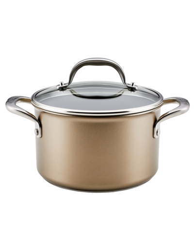 Anolon Ascend Hard Anodized Aluminum Non-stick 4-quart Saucepot With Lid In Bronze