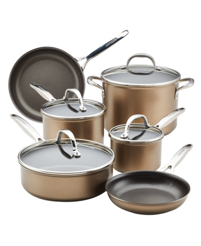 Anolon Ascend Hard Anodized Aluminum Non-stick 10-piece Kitchen Pots And Pans Cookware Set In Bronze