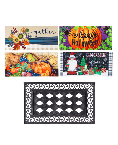 Evergreen Indoor Outdoor Doormat Bundle Set Of 5 - Frame And 4 Welcome Seasonal Inserts Halloween Pumpkin Gnom In Multicolored