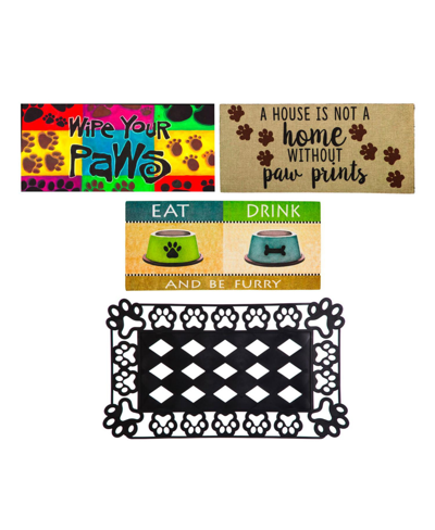 Evergreen Indoor Outdoor Doormat Bundle Set Of 4 - Frame And 3 Welcome Paw Print Pet Inserts In Multicolored