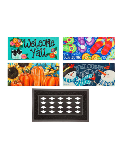 Evergreen Indoor Outdoor Doormat Bundle Set Of 5 - Frame And 4 Welcome Seasonal Inserts Spring Summer Fall And In Multicolored