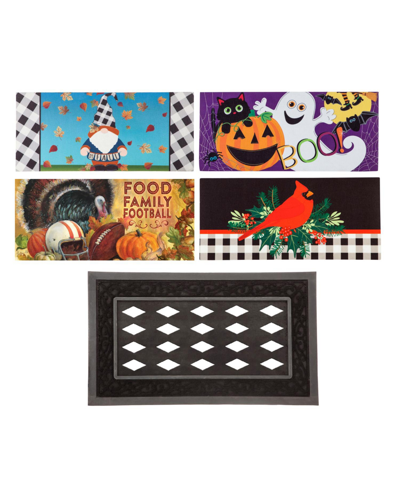 Evergreen Indoor Outdoor Doormat Bundle Set Of 5 - Frame And 4 Welcome Seasonal Inserts Halloween Ghost Cardin In Multicolored