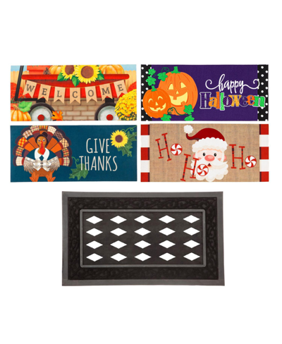 Evergreen Indoor Outdoor Doormat Bundle Set Of 5 - Frame And 4 Welcome Seasonal Inserts Santa Ho Ho Ho Hallowe In Multicolored