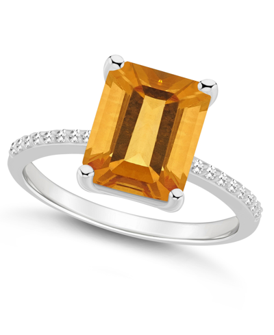 Macy's Women's Citrine (3-1/6 Ct.t.w.) And Diamond (1/10 Ct.t.w.) Ring In Sterling Silver