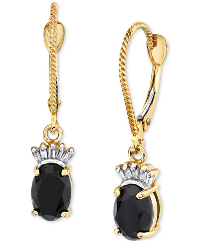 Macy's Onyx & Diamond (1/10 Ct. T.w.) Leverback Drop Earrings In 14k Gold