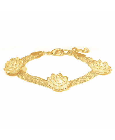 Macy's Triple Rose Flower Bracelet In Silver Plate Or 18k Gold Plated