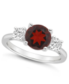 Macy's Women's Garnet (2-1/2 Ct.t.w.) And White Topaz (2/3 Ct.t.w.) 3-stone Ring In Sterling Silver In Garnet
