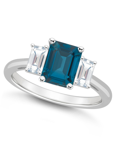 Macy's Women's London Blue Topaz (2 Ct.t.w.) And White Topaz (3/4 Ct.t.w.) 3-stone Ring In Sterling Silver