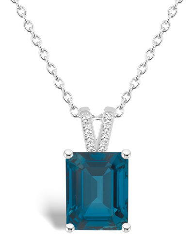 Macy's Women's London Blue Topaz (4-1/4 Ct.t.w.) And Diamond Accent Pendant Necklace In Sterling Silver