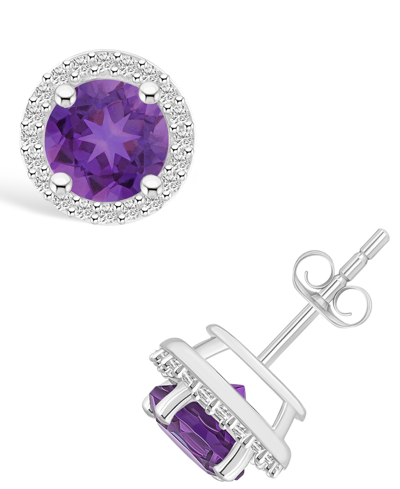 Macy's Amethyst (1-1/2 Ct. T.w.) And Lab Grown Sapphire (1/5 Ct. T.w.) Halo Studs In 10k White Gold