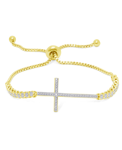 Macy's Diamond Accent Cross Adjustable Silver Plate Bracelet In Gold