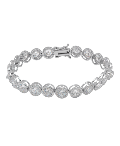 Macy's Fine Silver Plated Cubic Zirconia Round Halo And Bezel Link Bracelet