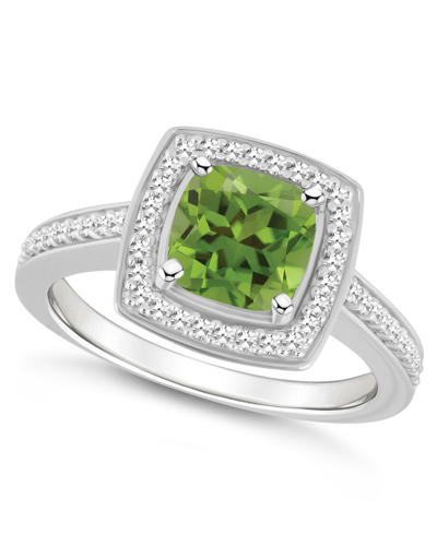 Macy's Peridot (1-1/2 Ct. T.w.) And Diamond (1/4 Ct. T.w.) Halo Ring In Sterling Silver
