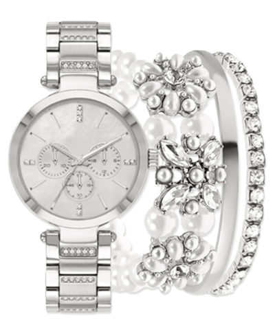 Jessica Carlyle Women's Silver-tone Metal Alloy Bracelet Watch 34mm Gift Set