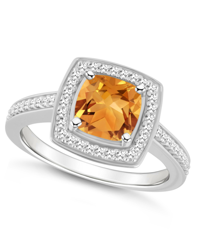Macy's Citrine (1-1/2 Ct. T.w.) And Diamond (1/4 Ct. T.w.) Halo Ring In Sterling Silver