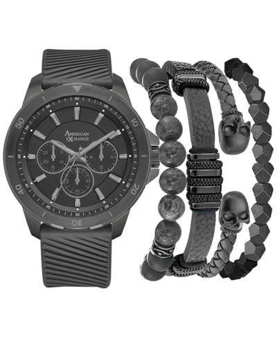 American Exchange Men's Black Silicone Strap Watch 47mm Gift Set In Grey