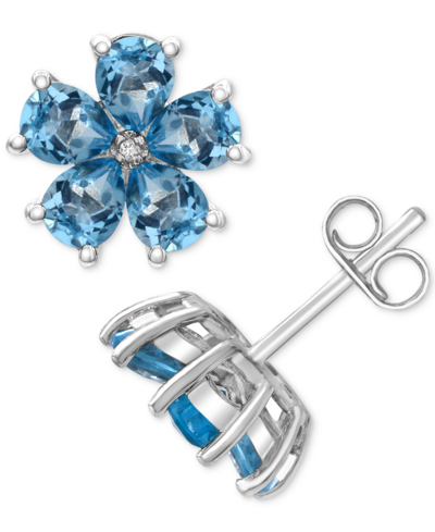 Macy's Swiss Blue Topaz (3-1/3 Ct. T.w.) & Diamond Accent Flower Stud Earrings In Sterling Silver (also In