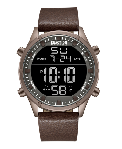 Kenneth Cole Reaction Men's Digital Brown Synthetic Leather Strap Watch, 47mm