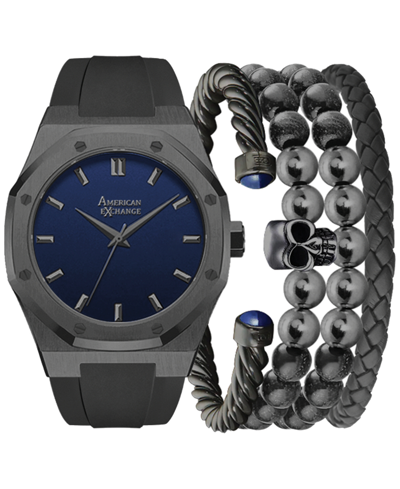 American Exchange Men's Grey Silicone Strap Watch 42mm Gift Set