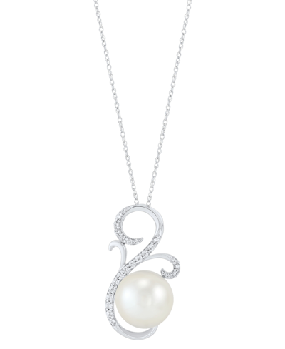 Honora Cultured Ming Pearl (11mm) & Diamond (1/4 Ct. T.w.) Swirl Pendant Necklace In 14k Gold, 16" + 2" Ext In White Gold