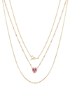 UNWRITTEN 14K GOLD FLASH PLATED BRASS CRYSTAL HEART LOVE LAYERED NECKLACE TRIO WITH EXTENDERS SET, 3 PIECE