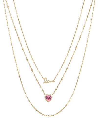 Unwritten 14k Gold Flash Plated Brass Crystal Heart Love Layered Necklace Trio With Extenders Set, 3 Piece