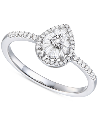Promised Love Diamond Baguette & Round Teardrop Cluster Ring (1/4 Ct. T.w.) In Sterling Silver